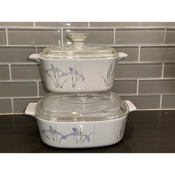 4pc CorningWare Shadow Iris Casserole Dish Set (1.5QT)A-1.5-B (2QT) A-2-B W/Lids